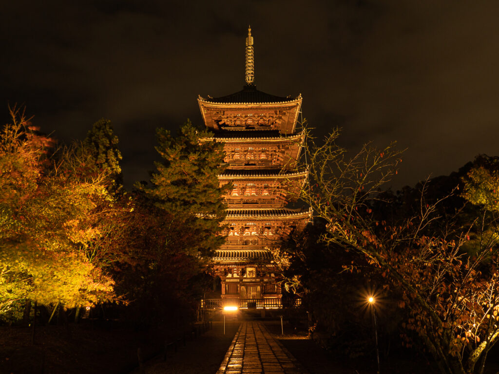 仁和寺　紅葉ライトアップ　五重塔