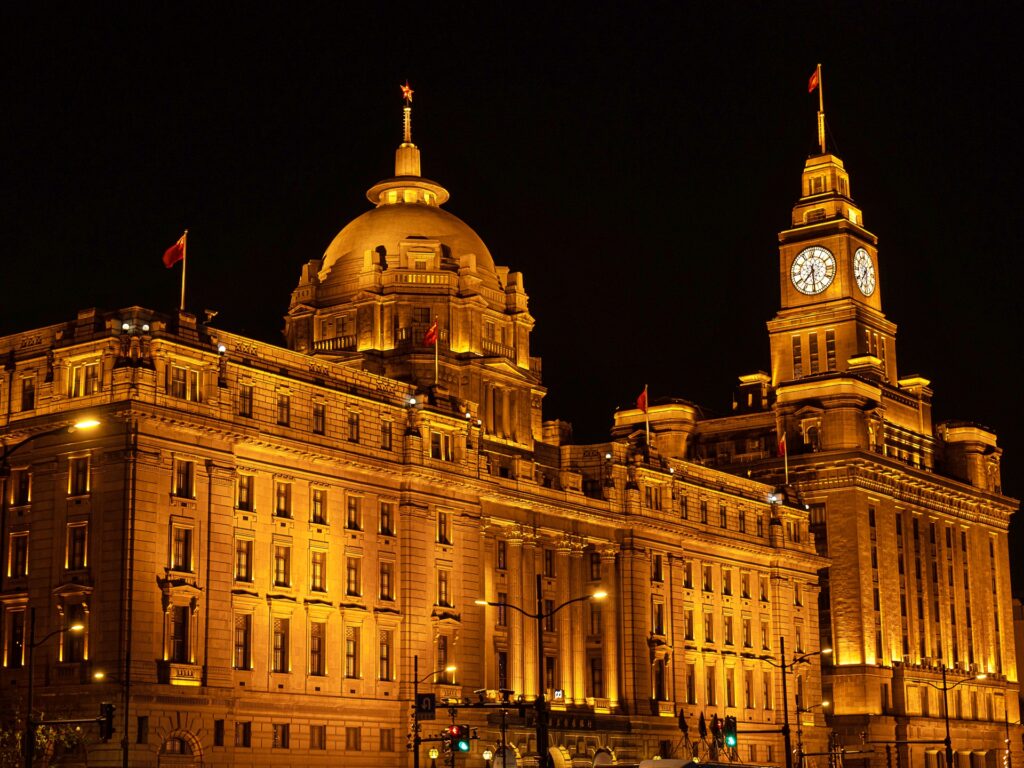 外灘　夜景　香港上海銀行と江海関